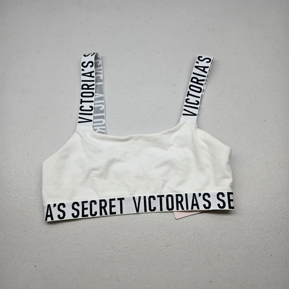 Victoria's Secret Women Bra Small White‎ Bralette Wireless Knit Strap Adjustable